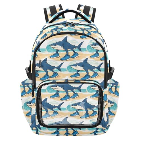ALAZA Backpack with Clear PVC DIY Display Pocket Italian Brainrot Meme Tralalero Tralala Shark 5 Backpack 17 Bookbag for College Work Festival Security with Padded Strap Large Capacity