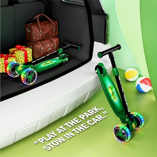 Image of 3 Wheel Kick Scooter for Kids of Age 3-8 Years, All PU 3 Wheel 3 Level Height Adjustment, Light Weight 50kgs Weight Capacity for Kids (Green LED Light)