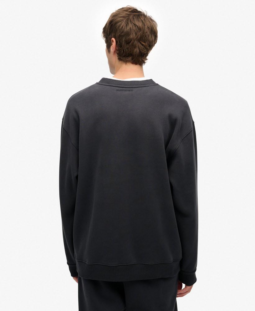 Superdry Męska bluza oversize, pusta bluza z okrągłym dekoltem, heban, rozmiar M