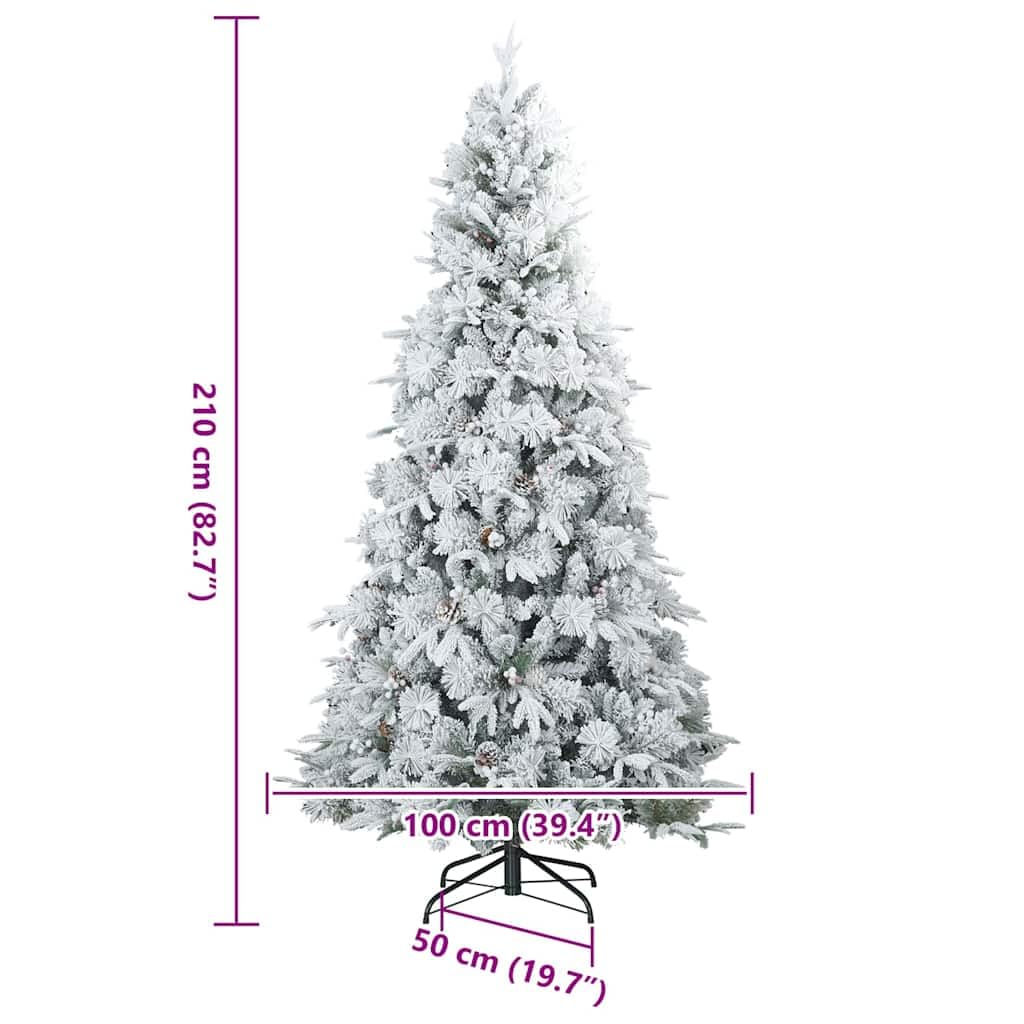 vidaXL Albero di Natale Artificiale con Rami Pieghevoli Bianco 210 cm, Albero di Natale a forma di cono, decorazione resistente, luci festive con stringa bianca calda