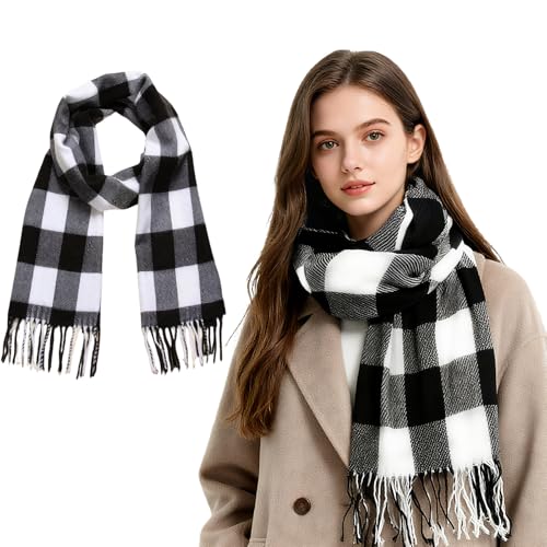 La Mejor Lista de Bufanda los 10 mejores. 42 Bufandas Gruesas de Invierno para Mujer y Hombre, Bufanda Clásica a Cuadros Blancos y Negros Con Borla, Chal Sensación de Cachemira, Pashminas Cálido Moda y Elegante, Regalo...
