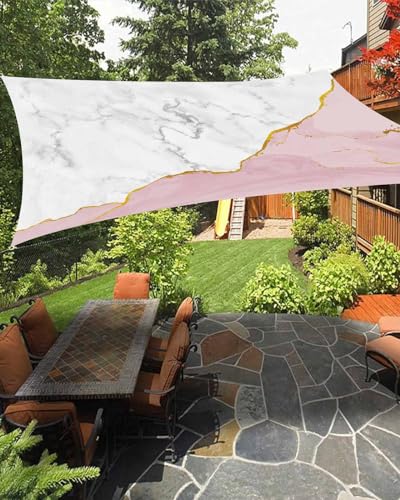 Boanket Sun Shade Sail 12' x 16', Pink Marble Sun Blocking Shades Privacy Outdoor Covering, Grey Ombre Modern Abstract Art Ink Painted Shade Cloth for Patio Deck Terrace Garden Lawns Beach Backyard