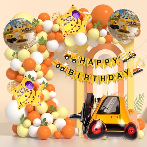 Image of Rozi Decoration Construction Theme Balloons Birthday Decoration Kit - Set of 56 Pcs Construction Vehicle Theme Birthday Decoration Items for Kids Party Supplies