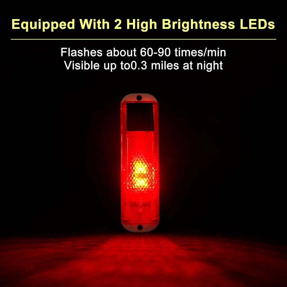 Luces de Advertencia Solares, Lámpara Estroboscópica Solar Brillante con Base Magnética, Luz de Seguridad LED Impermeable para Exteriores, Paquete de 4, Color Rojo