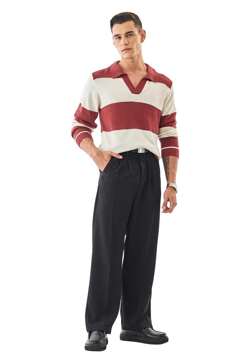 snitch Men's Sweater | Striped Polo Neck Full Sleeve Knitwear with Ribbed Cuffs | Soft Lightweight Acrylic Pullover for Casual Wear & Winter Layering-picture-14