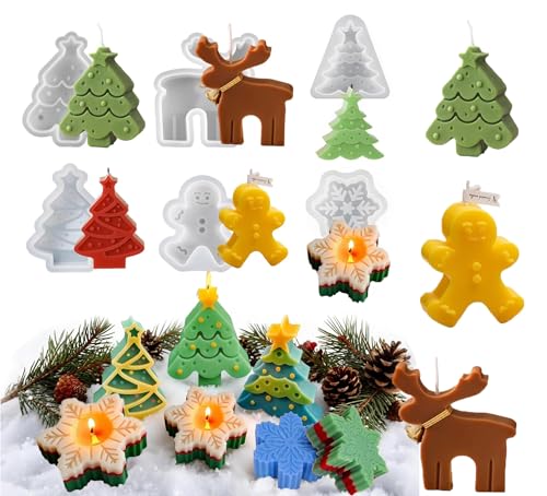 6 moldes de silicone para o Natal, moldes artesanais, molde de silicone para o Natal, alce boneco de neve, homem de gengibre, flocos de neve, árvore de Natal, molde para fazer velas