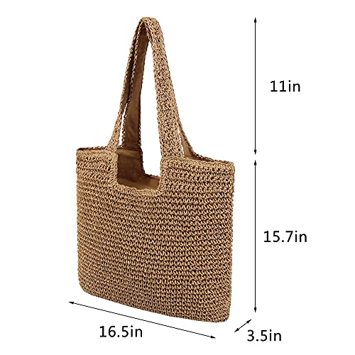 Image of Naimo Women Straw Beach Shoulder Bag Woven Tote Handbag Large Handmade Weaving Summer Casual Hobo Bag