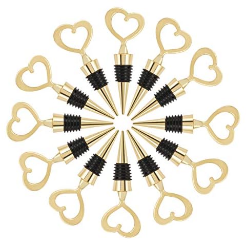 24PCS Wedding Favor for Guests,Matal Alloy Heart Wine Bottle Stopper Champagne Saver with Gift Box for Party Souvenirs Gift Supplies Decoration by WeddParty (Golden Heart with Bag) Cover