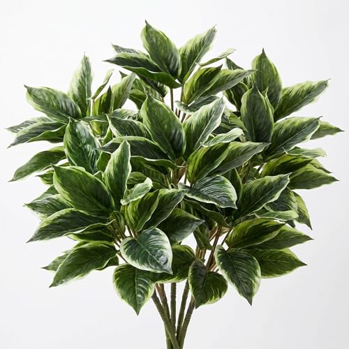 Hotop 6 Pack Variegated Hosta Artificial Plant for Summer Outdoor Decoration 15.8 Faux Green Dieffenbachia Plant Greenery Aesthetic House Plants Outdoor Shrubs Indoor Office Yard Planter Filler