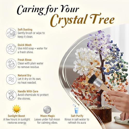 Image of JD FRESH 1000 Beads Crystal Tree /7 Chakra Crystal Tree /Showpiece Good Luck and Positive Energy /Showpiece for Living Room /Natural Healing Gemstones Money Tree /Lucky Tree for Good Luck (Multicolor)