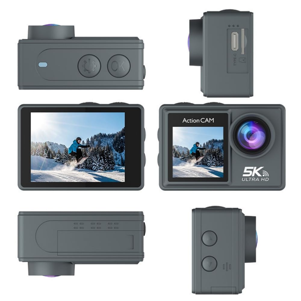MEIION kersens Camara accion Doble Pantalla Tarjeta de Memoria de 32 GB, 48MP WiFi, 170° Gran Angular Full HD EIS, 30m Impermeable para Bicicleta, Buceo y Moto