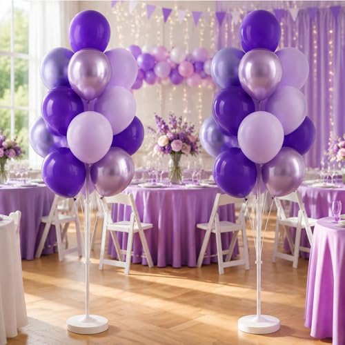 Image of Balloon Column Stand Kit with Balloons, Base and Pole, Balloon Column Kit for Floor or Table Backdrop Decoration for Party Wedding Baby Shower Birthday Graduation Anniversary(Regal Purple)