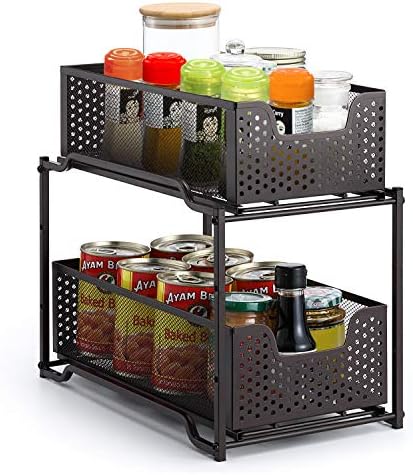 Easy Trending Stackable 2-Tier Beneath Sink Cupboard Organizer with Sliding Storage Drawer, Bronze 2 51UN