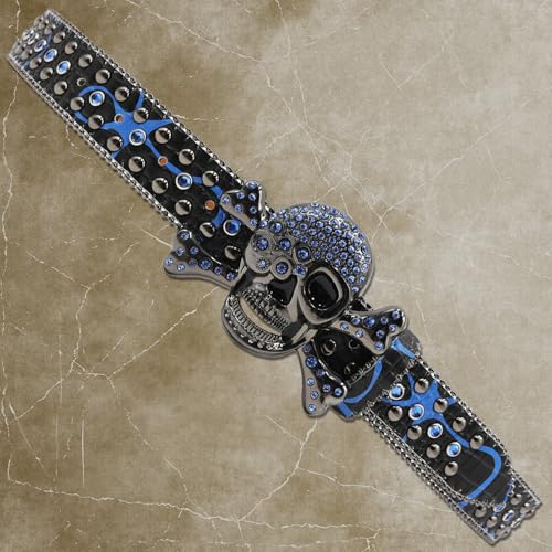 Rhinestone Skull Belt PU Leather Gothic Western Cowboy Bling Studded Diamond Crystal Fashion Jeans Belt3