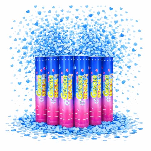Gender Reveal Confetti Cannons Party Poppers Gender Reveal Cannon Kit with Heart-Shaped Confetti Easy Twist Shooters for Baby Reveal Party Decorations (Blue Confetti Cannoons)