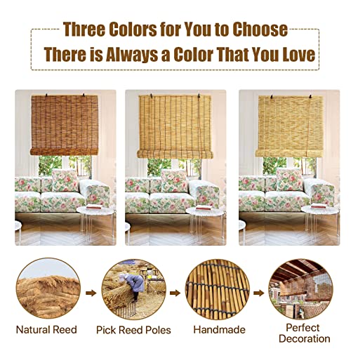 Roll Up Bamboo Blinds For Patio Custom Size Retro Outdoor Roll Up Shades For Porch Sun Shade Reed Curtains For Home Window Roman Shades Privacy #TOP1