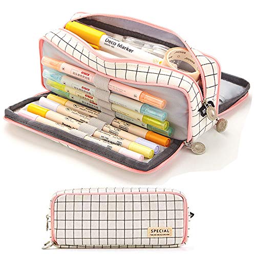 OneChois Federmäppchen mit 3 Fächer,Große Kapazität Mäppchen,Teenager Mädchen,Leinwand Briefpapier Pouch für Schule & Büro (A) Cover