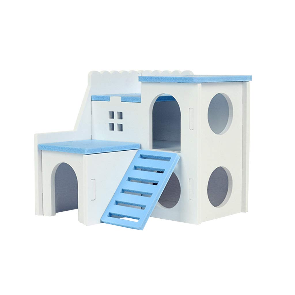 shaoyanger Wooden Hamster House Hideout Exercise Play Toys Mouse Rat Small Animals Chew (Blue)