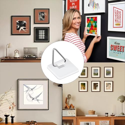 FLOWERUN 30 Stück Bildaufhänger zum Kleben auf Bilderrahmen, Selbstklebende Haken für Fotos Poster Leinwände, Aufhänger für Bilder ohne Bohren, Bilderhaken zum Aufhängen (Kleines Quadrat)