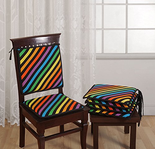 Image of Swayam Pure Cotton Reversible Chair Set Pads with Loops 16X16 | Machine Washable Chair Pad Set of 3 | Indoor Square Cushion Seat Or Chair Pads