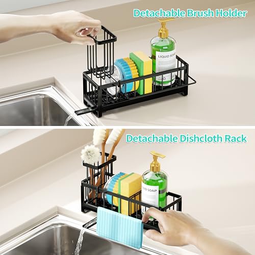 HapiRm Spülbecken Organizer Küchen Schwammhalter - Selbstentleerender Spüle Organizer mit Bürstenhalter und Geschirrtuchhalter, Edelstahl Spülmittel Organizer für die küche aufbewahrung & organisation 3