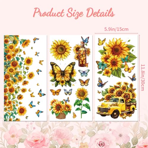 Peacoblue Rub on Transfers for Crafts 3Pcs Butterflies and Sunflowers 15cmx30cm - Image 2