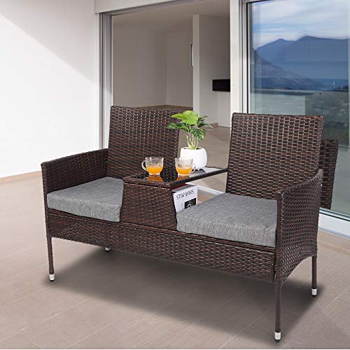 Vingli Outdoor Furniture Patio Loveseat, Wicker Outdoor Bench With Cushion And Table Porch Bench For Outdoor Loveseat Patio Furniture Set thumb #6