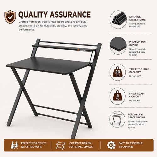 Image of InnoFur Meleti Folding,Multi Purpose, Study, Adjustable Portable, Work from Home, Laptop, Computer, Writing, Dining, Utility Table with Bookshelf (Large, Black 100x73x85 CM)