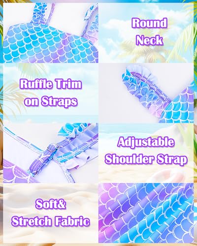 Girls One Piece Swimsuits Ruffle Mermaid Toddler Bathing Suit Cute Summer Beach Swimwear 3-8 Years3