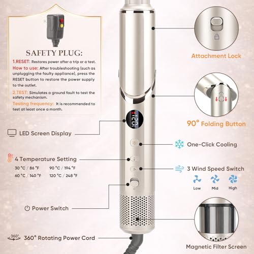 Image of 8 in 1 Hair Dryer Brush Multi Hot Air Styler with Auto Wrap Curler, 1.25 Inch Curling Iron, Fast Drying Foldable 110,000 RPM Blow Dryer Brush for Women Volumizing, Curling, Straighten, Frizz-Free