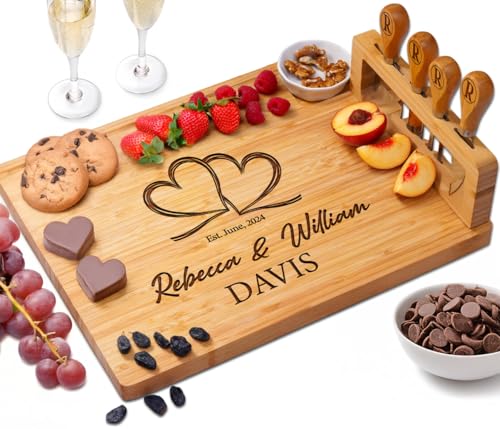 Personalized Charcuterie Board Gifts for Couples &ndash; Christmas Custom Large Cheese Board with Knife...