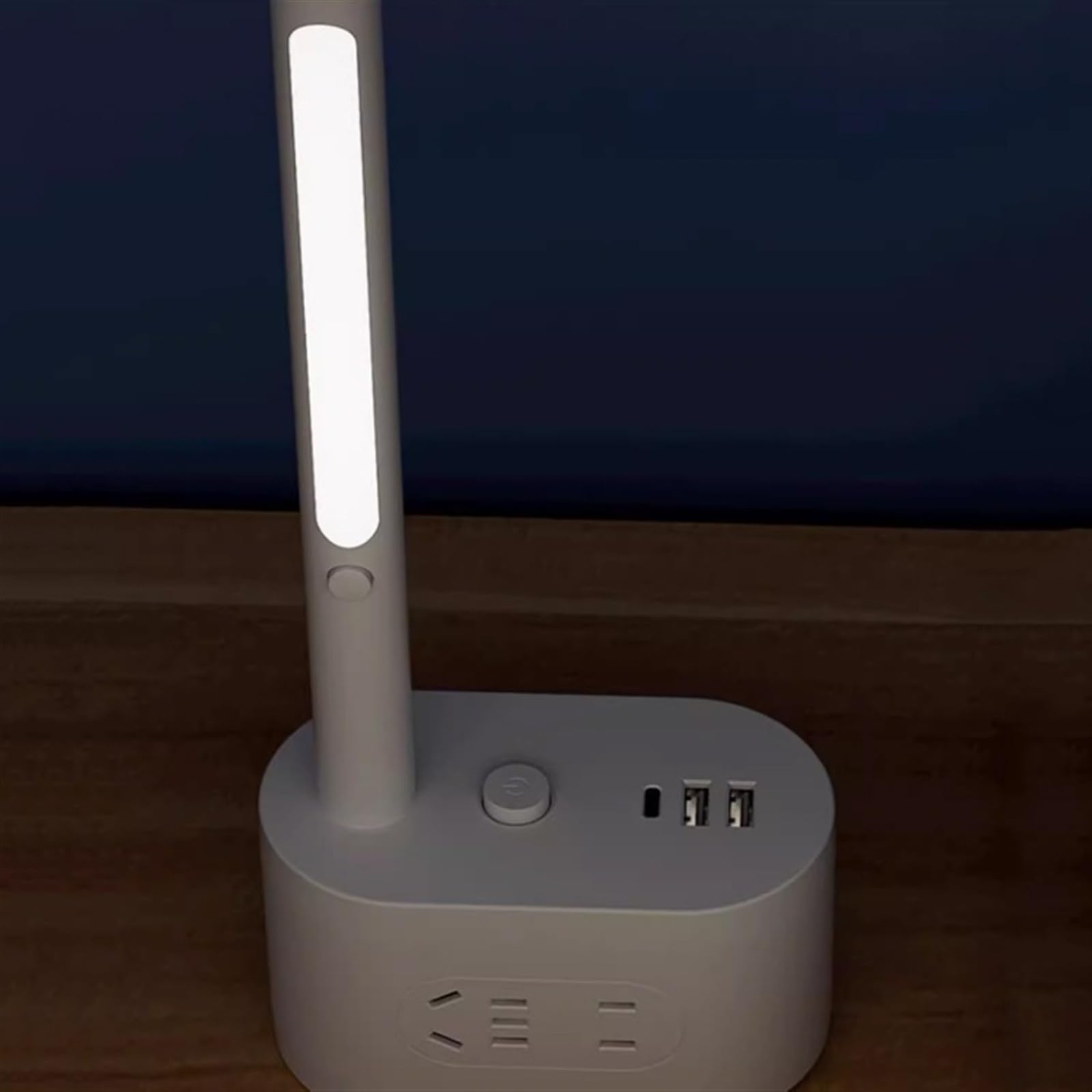 Schreibtischlampe LED-Schreibtischlampen for das Heimbüro – 2 USB-Ladeanschlüsse und AC-Steckdosen, Knopfschalter, dimmbar, 3 Farbmodi, Nachtlicht Telefonhalter