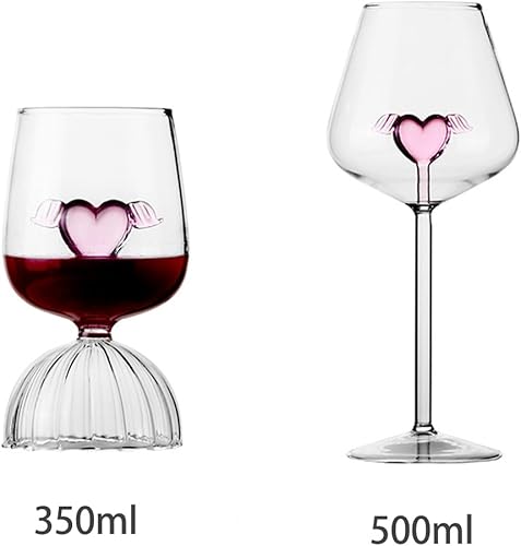 Miniatura 9 de Juego de 2 copas de vino tinto de cristal de 12 onzas, románticas copas de vino en forma de corazón, copas de cóctel creativas, copas de vino únicas
