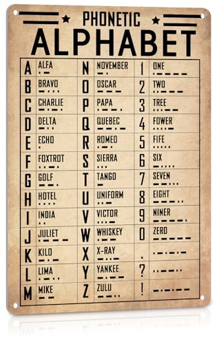Image of ALREAR Military Decor Morse Code Phonetic Alphabet Poster - Pilot Gifts for Men Cave - Aviation Gifts - Airplane Decor for Army Office, Boys Room - Metal Signs Vintage 12x8 Inches