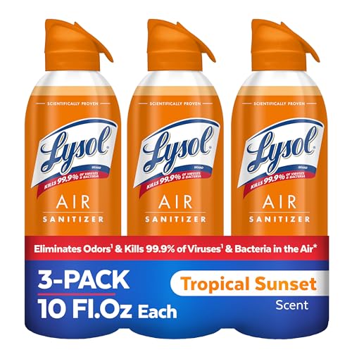 Lysol Air Sanitizer Spray with Odor Eliminator for Home & Office, Sanitizing Spray, Air Freshener Alternative, Tropical Sunset Scent, 10 oz (Pack of 3)
