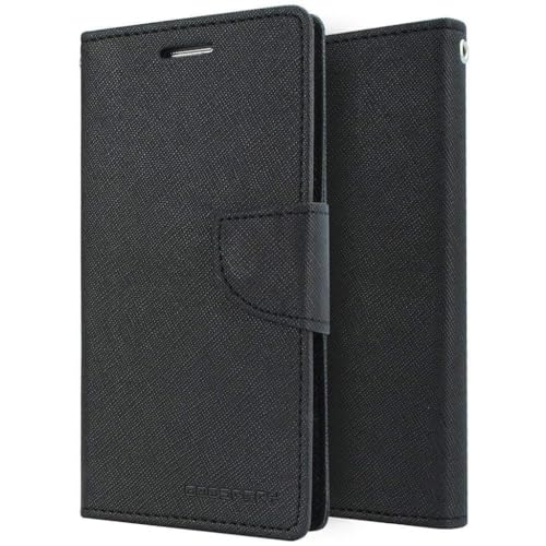 Image of Bintage Case Imported Canvas Cloth Smooth Flip Cover Compatible Model for Oppo RMX1801 / Realme 2Pro | Wallet Back Cover Case Stylish Mercury Magnetic Closure - Black