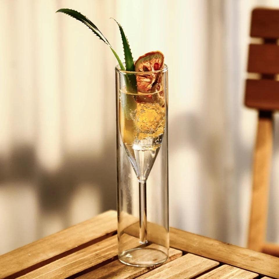 Image of Double Walled Glass Wine Glass 160 ml - Double Wall Glass for Champagne Flutes & Wine Party & Cocktails, Martini & Mocktails Glasses - Party Glass Set of 2 (d. Glass .$, 2)