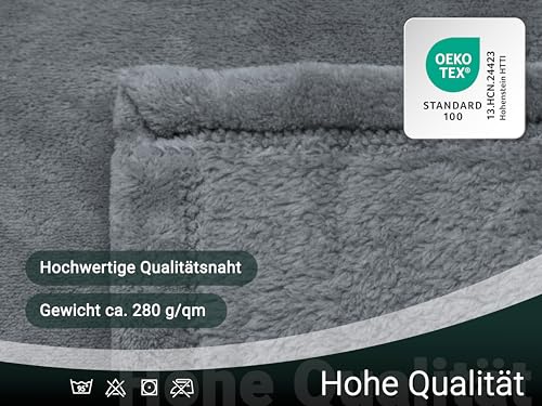 ZOLLNER Kuscheldecke flauschig in 150x200 cm - super kuschelige und warme Sofadecke - waschbar bis 95°C - atmungsaktive Mikrofaser in grau - Hotelwäschequalität - Oeko Tex® Zertifiziert