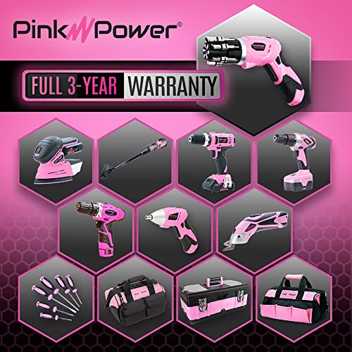 Pink Power 3.6 Volt Rechargeable Cordless Electric Screwdriver Set with