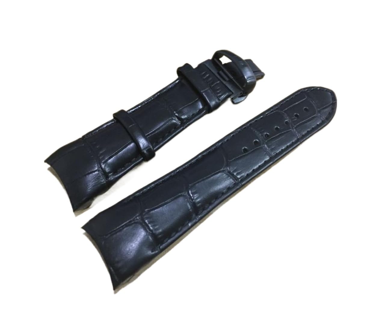 22/23/24 mm compatible avec T035407A T035617A T035627A T035614 Boucle papillon + bouteaux de montre de montre courbe en cuir(Black buckle,24mm)