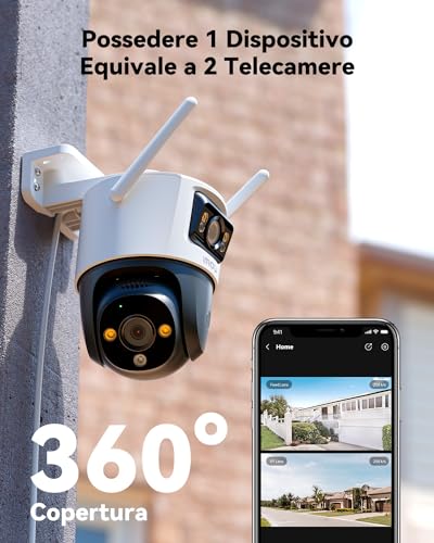 4K (3MP+5MP) Telecamera Wi-Fi Esterno Doppio Obbiettivo, 360°PTZ Videocamera Sorveglianza Esterno con Visione Notturna a Colori, Rilevamento Umano/Veicoli, IP66, Tracciamento Intelligente, 2,4ghz - Powerline - Immagine 1