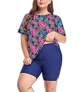 Inno 2 Piece Plus Size Rash Guard for Women, Short Sleeve with Boyshorts UPF 50+ Surfing Swimwear...