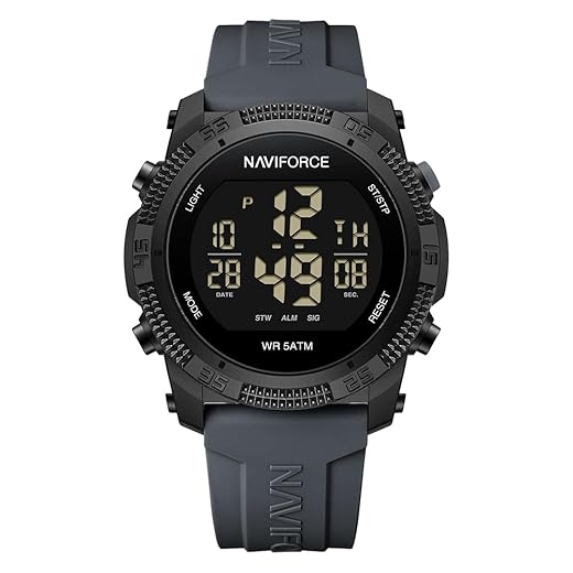 NAVIFORCE Relógio digital masculino esportivo, impermeável, com cronômetro, alarme, pulseira de borracha, relógio de pulso feminino