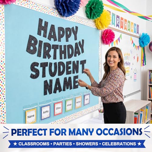 Image of Colarr 216 Pcs 7 Inch Glitter Bulletin Board Letters Large for Classroom Alphabet Punctuation Symbol Cutout Die-Cut Poster Letter with Adhesive Dot School Party Holiday Decor Display(Black)