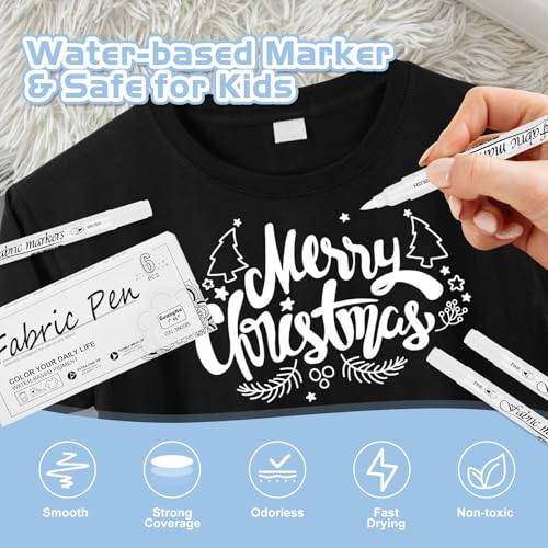 Weiß Textilstifte Waschmaschinenfest 6 Stk, Stoffmalstifte Waschfest Textilmarker Waschmaschinenfest, Stoff Stifte Waschfest Weiß Dual Tip Permanent Marker für Hut T-Shirts Taschen zum Bemalen