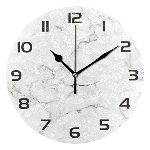Baofu Marble Wall Clock Round Vintage Retro Silent Non Ticking Battery Operated Accurate