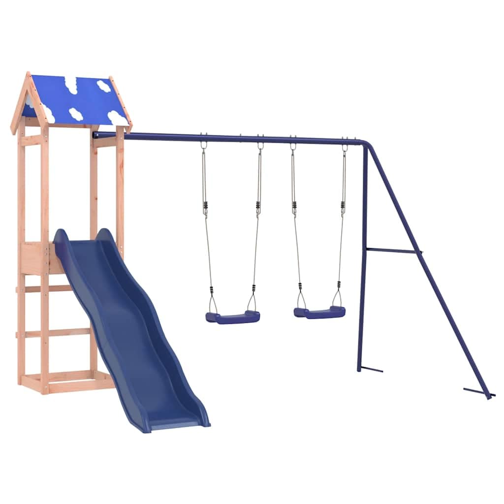 Spielturm Massivholz Douglasie mit Rutsche, 90 cm Plattform, Zwei Schaukeln und Sandkasten – Stabiler Holzrahmen mit A-förmigem Gestell für Kinderspielplatz im Garten, für 3-8
