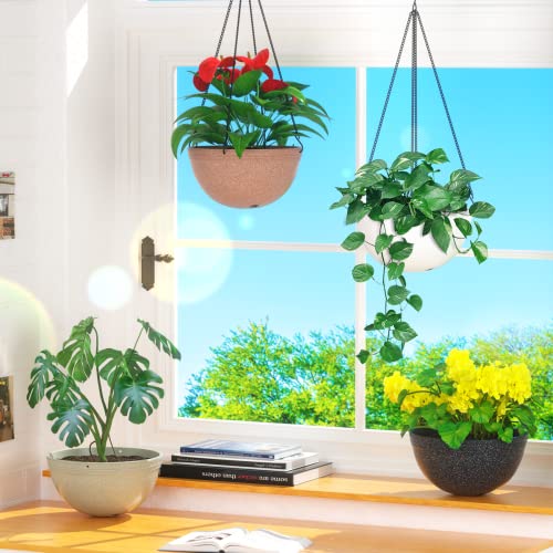 Zmtech 2 Packs 11 Inch Hanging Planter (White) For Indoor And Outdoor Plants Hemispheric Flower Pot Thickened Plant Pot With Drainage Holes For Garden Home #TOP4