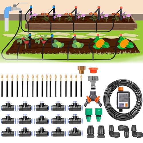 Automatic Garden Irrigation System Kit with Smart Timer, 20m/65.6ft Greenhouse Watering Solution, Quick Connector Design for Efficient Watering, Perfect for Gardens & Plants