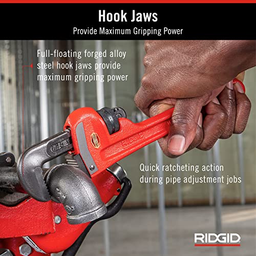 Image of RIDGID 31010 Model 10 Heavy-Duty Straight Pipe Wrench, 10-inch Plumbing Wrench, Red, Black, 250mm (10in)